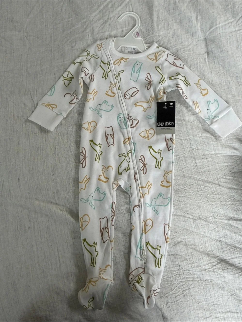okie dokie White Footed One-Piece with Green, Brown, and Teal Animal Prints